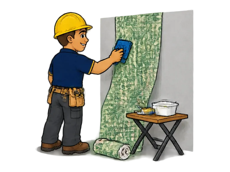 Desenho do técnico do Doutor na Obra fazendo aplicação de papel de parede