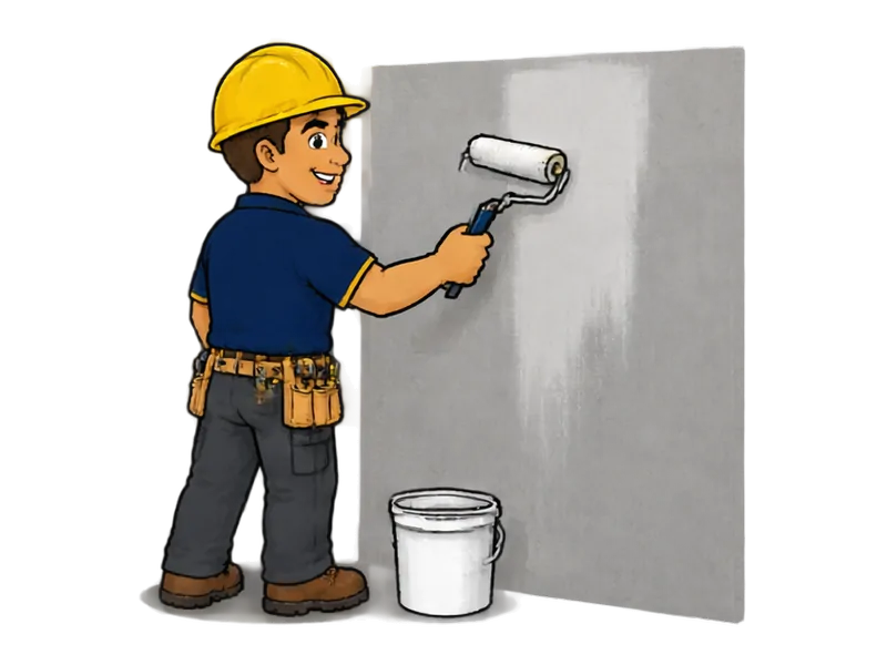 Desenho do técnico do Doutor na Obra fazendo aplicação de selador e fundo preparador