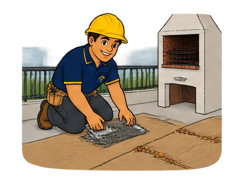 Desenho do técnico do Doutor na Obra fazendo assentamento de piso em varanda e área gourmet