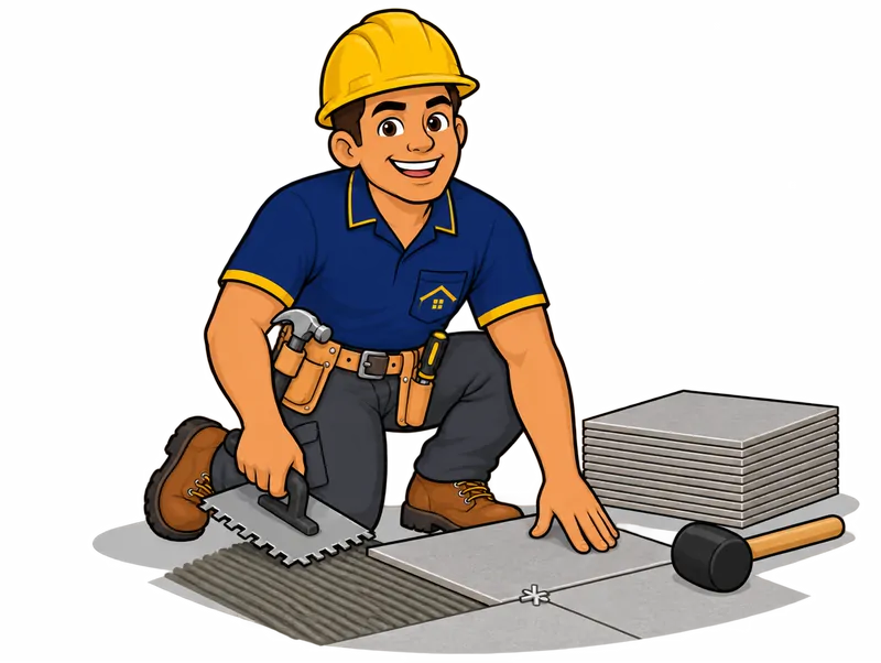 Desenho do técnico do Doutor na Obra fazendo assentamento de piso