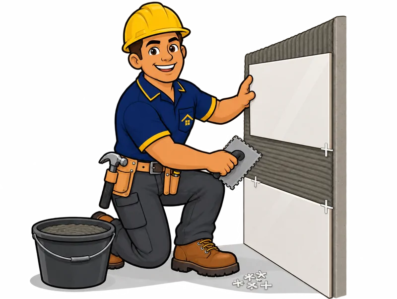 Desenho do técnico do Doutor na Obra fazendo assentamento de revestimento