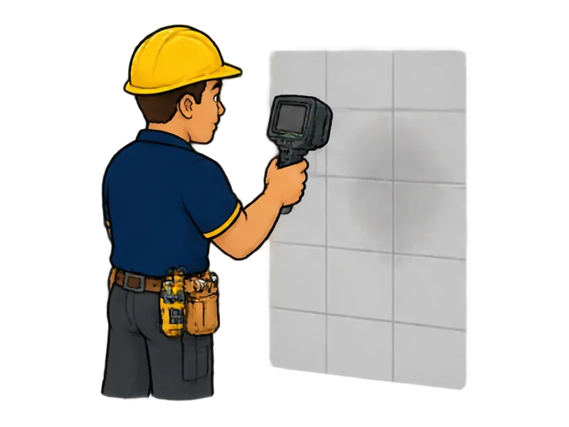 Desenho do técnico do Doutor na Obra fazendo caça-vazamento (detecção não destrutiva)