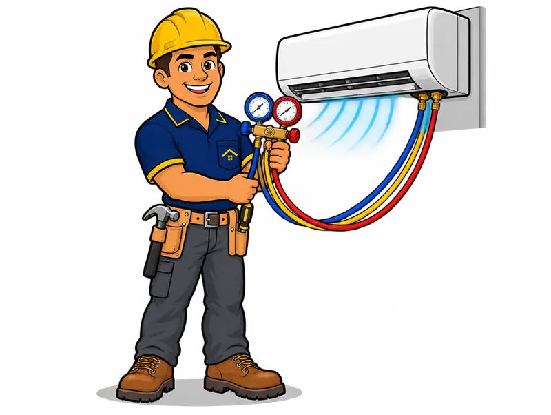 Desenho do técnico do Doutor na Obra com as ferramentas de ar-condicionado