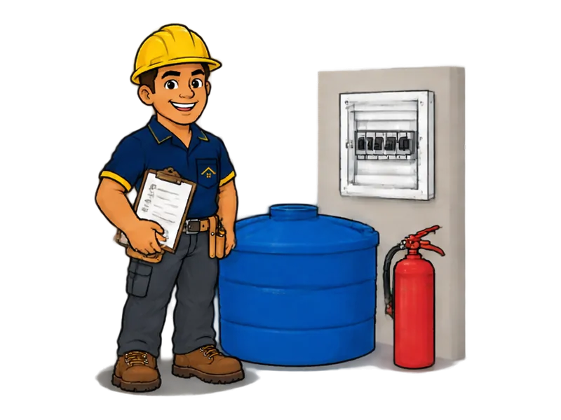 Desenho do técnico do Doutor na Obra com as ferramentas de manutenção predial