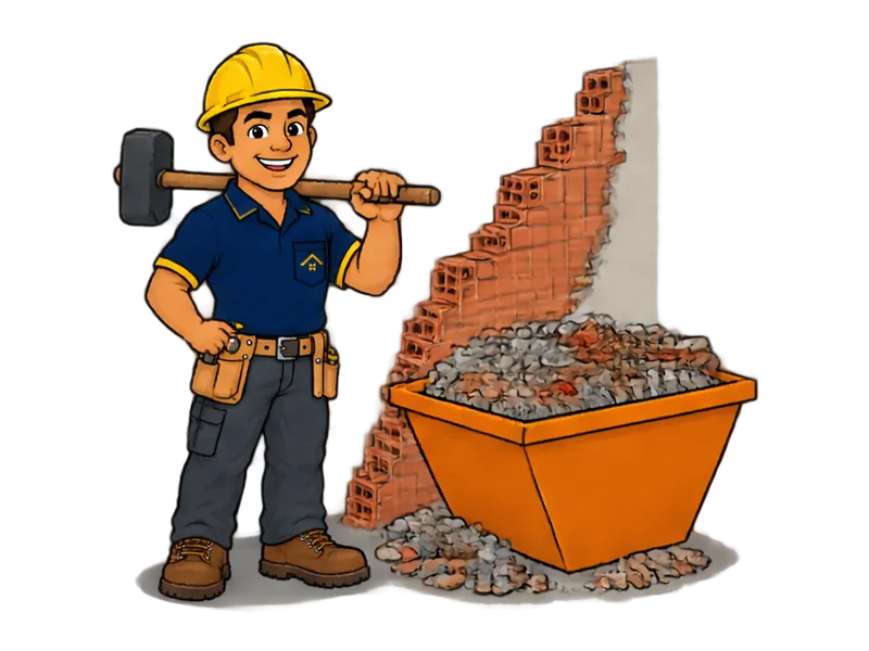 Desenho do técnico do Doutor na Obra com as ferramentas de demolição e entulho