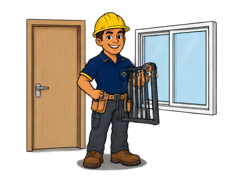 Desenho do técnico do Doutor na Obra com as ferramentas de portas, janelas e serralheria