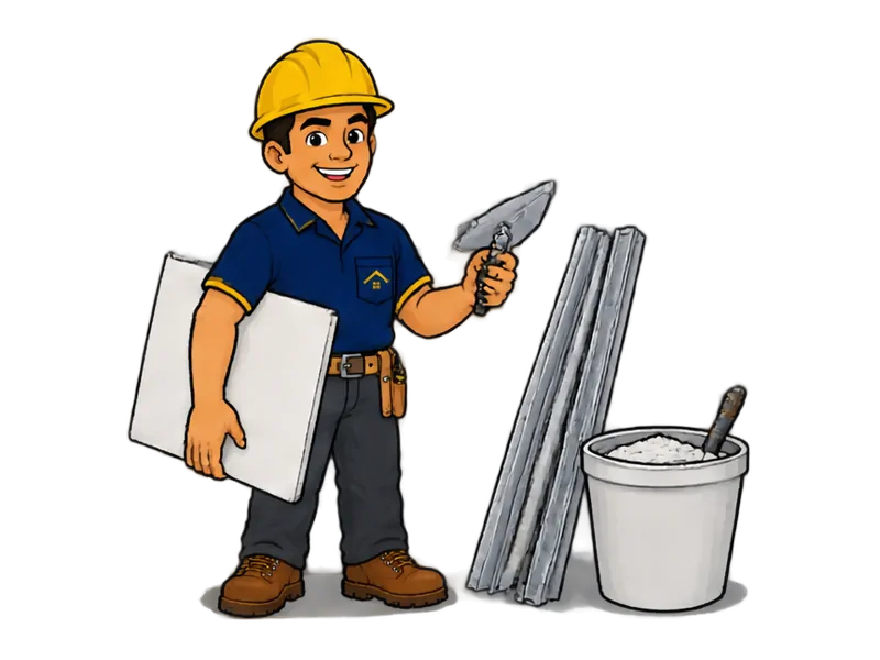 Desenho do técnico do Doutor na Obra com as ferramentas de gesso, drywall e forros