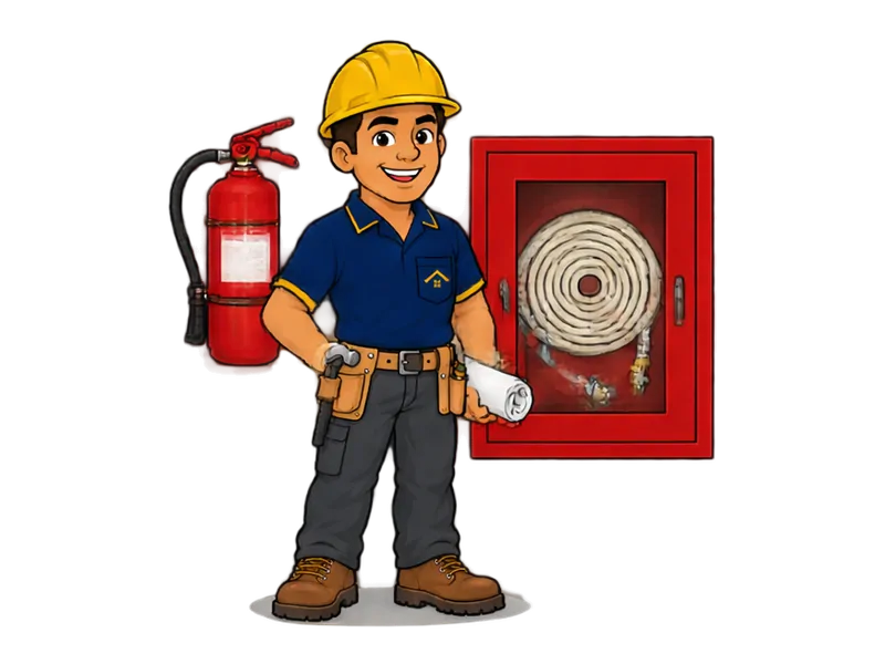 Desenho do técnico do Doutor na Obra com as ferramentas de segurança contra incêndio