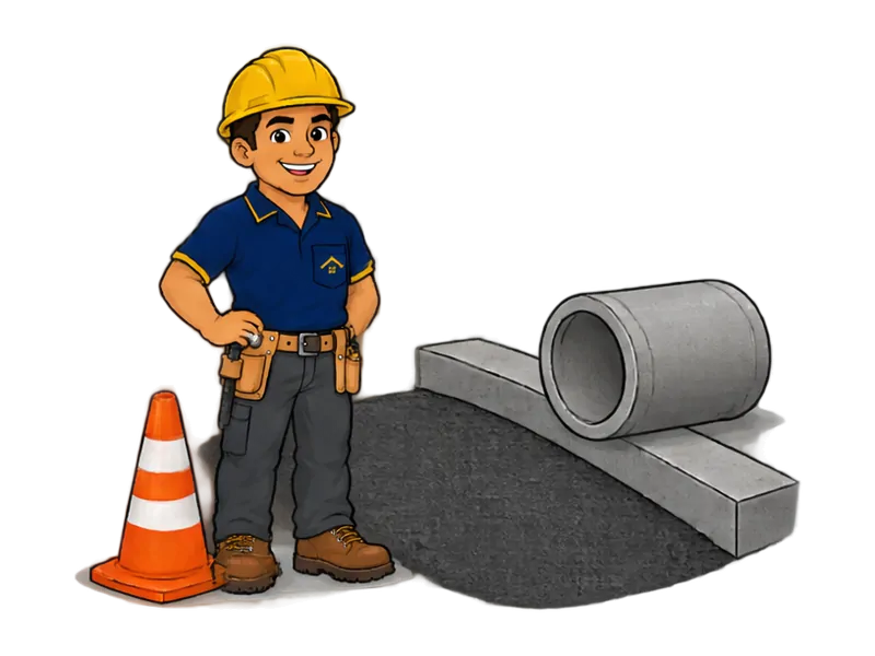 Desenho do técnico do Doutor na Obra com as ferramentas de infraestrutura e pavimentação