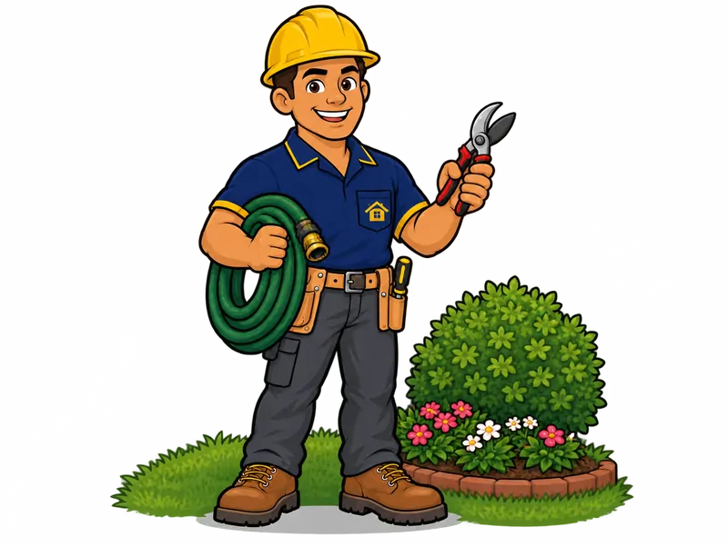 Desenho do técnico do Doutor na Obra com as ferramentas de jardins e áreas externas