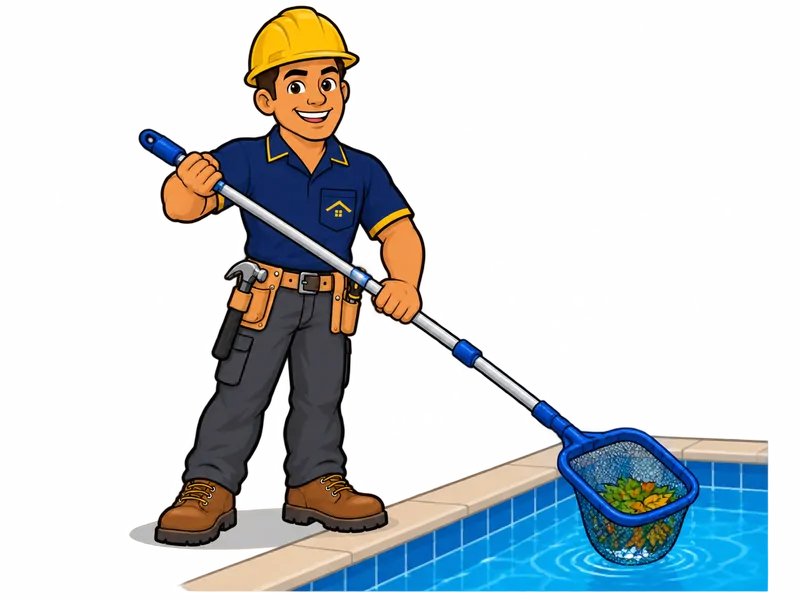 Desenho do técnico do Doutor na Obra com as ferramentas de piscinas