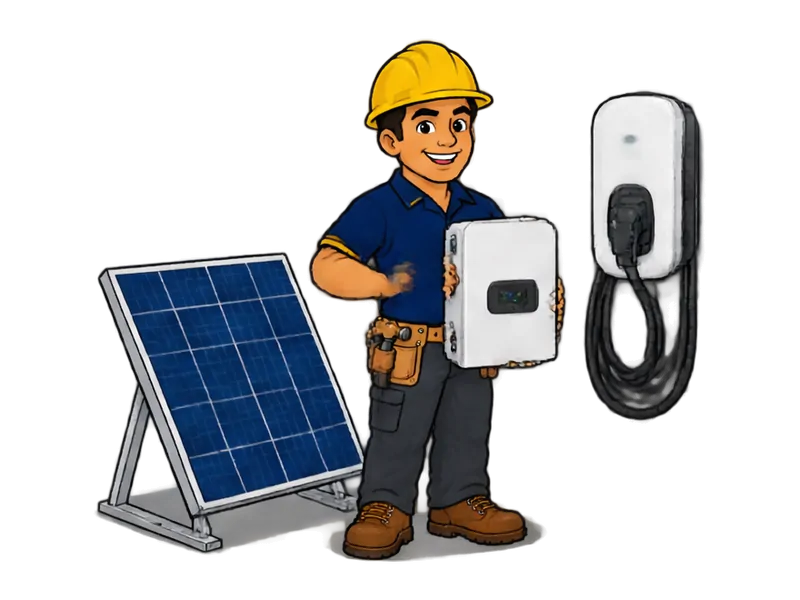 Desenho do técnico do Doutor na Obra com as ferramentas de energia solar