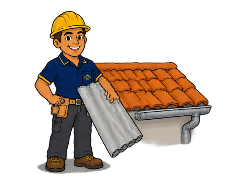 Desenho do técnico do Doutor na Obra com as ferramentas de telhados e calhas