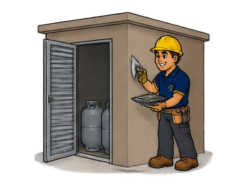 Desenho do técnico do Doutor na Obra fazendo construção de abrigo de gás, lixo e medidores
