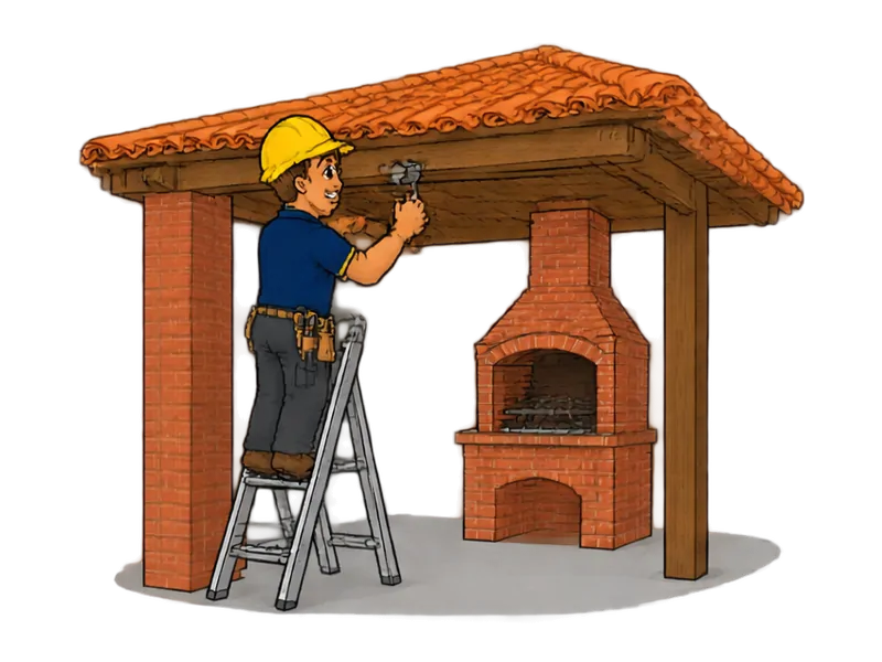 Desenho do técnico do Doutor na Obra fazendo construção de cobertura com churrasqueira