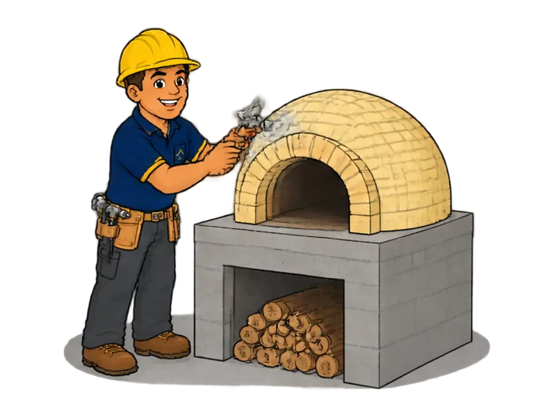Desenho do técnico do Doutor na Obra fazendo construção de forno de pizza e fogão a lenha