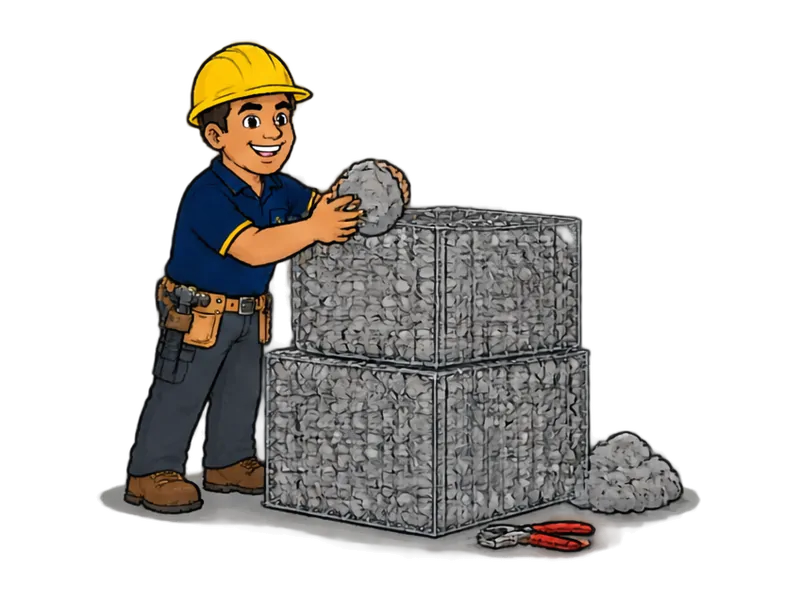 Desenho do técnico do Doutor na Obra fazendo construção de muro de pedra e gabião