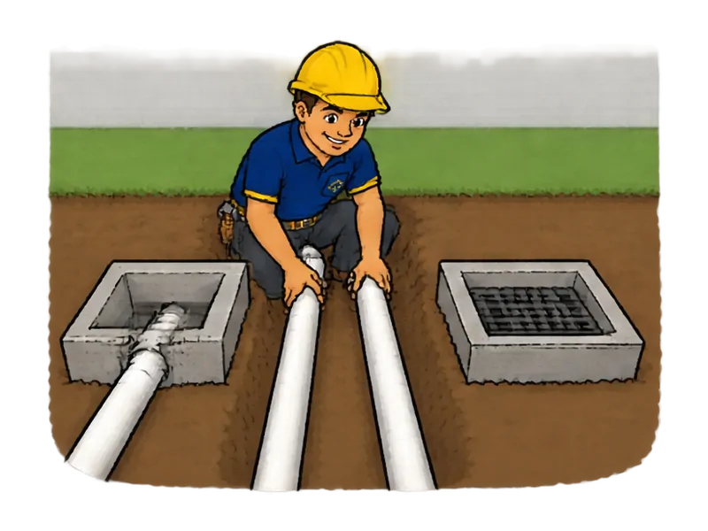 Desenho do técnico do Doutor na Obra fazendo construção de rede interna de esgoto e águas pluviais