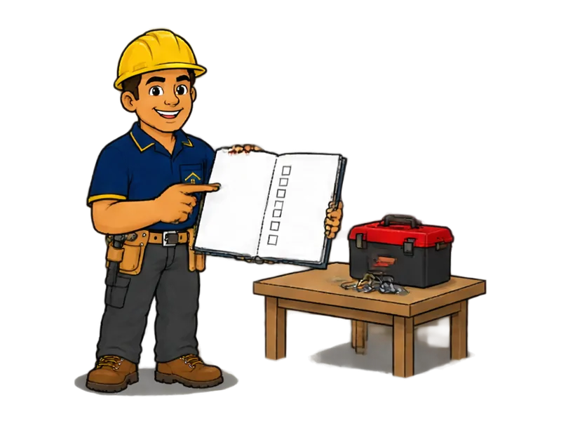 Desenho do técnico do Doutor na Obra fazendo contrato de manutenção para condomínios