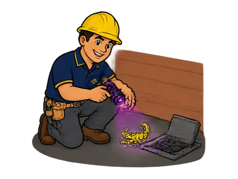 Desenho do técnico do Doutor na Obra fazendo controle de escorpiões e pragas urbanas