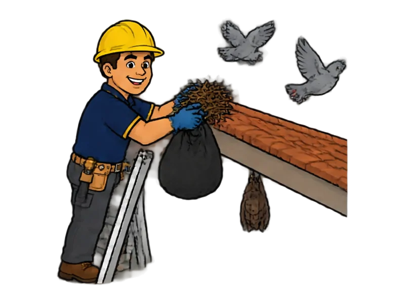 Desenho do técnico do Doutor na Obra fazendo controle de pombos e morcegos