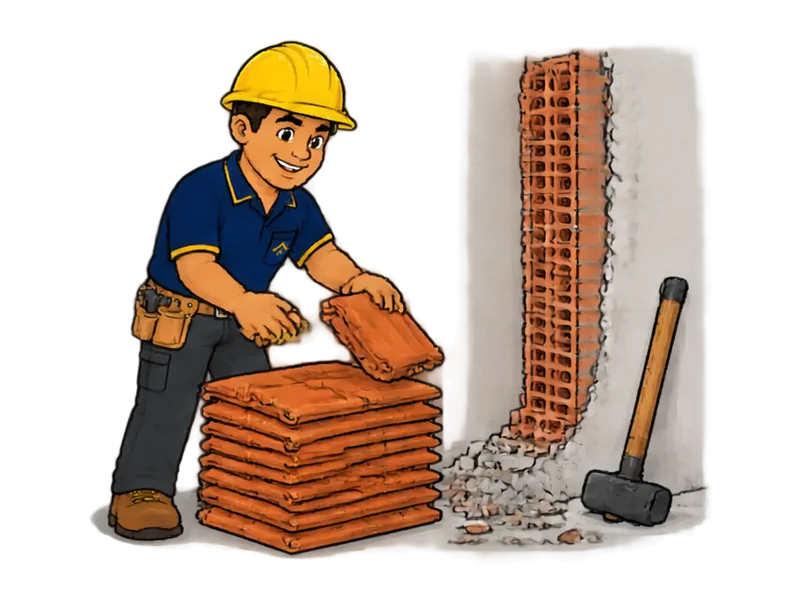 Desenho do técnico do Doutor na Obra fazendo demolição de casas