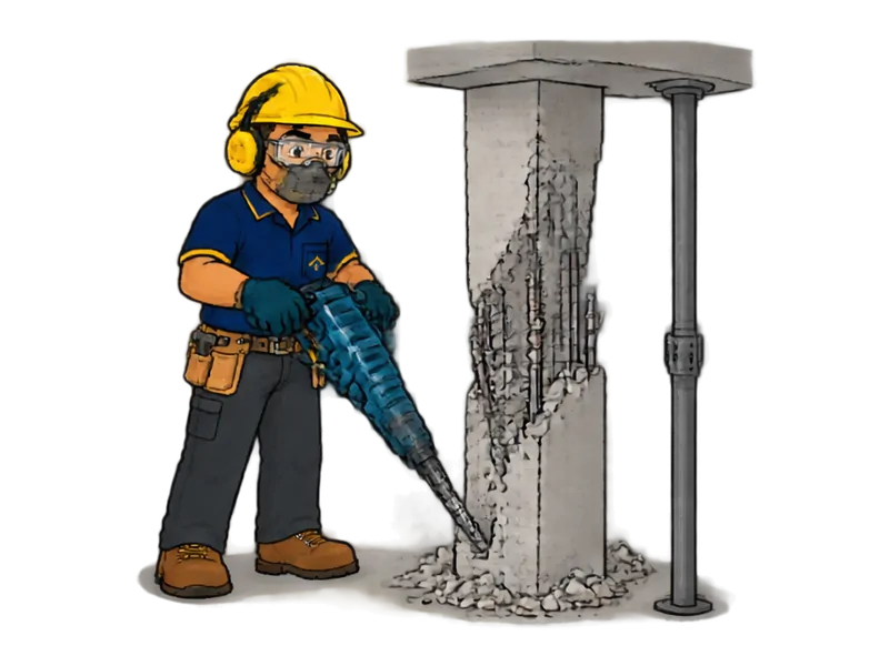 Desenho do técnico do Doutor na Obra fazendo demolição de estruturas