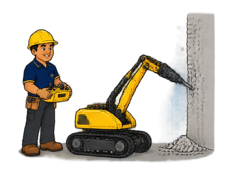 Desenho do técnico do Doutor na Obra fazendo demolição mecânica