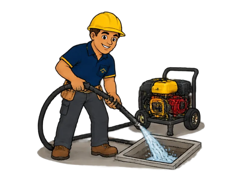 Desenho do técnico do Doutor na Obra fazendo desentupimento com hidrojateamento