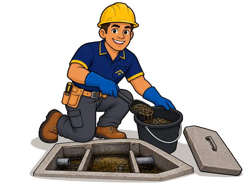 Desenho do técnico do Doutor na Obra fazendo desentupimento de caixa de gordura