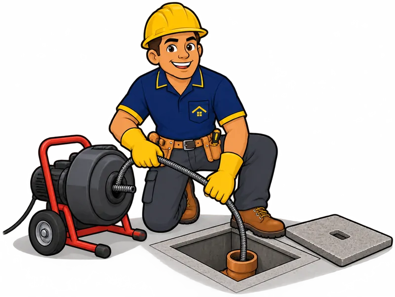 Desenho do técnico do Doutor na Obra fazendo desentupimento de esgoto