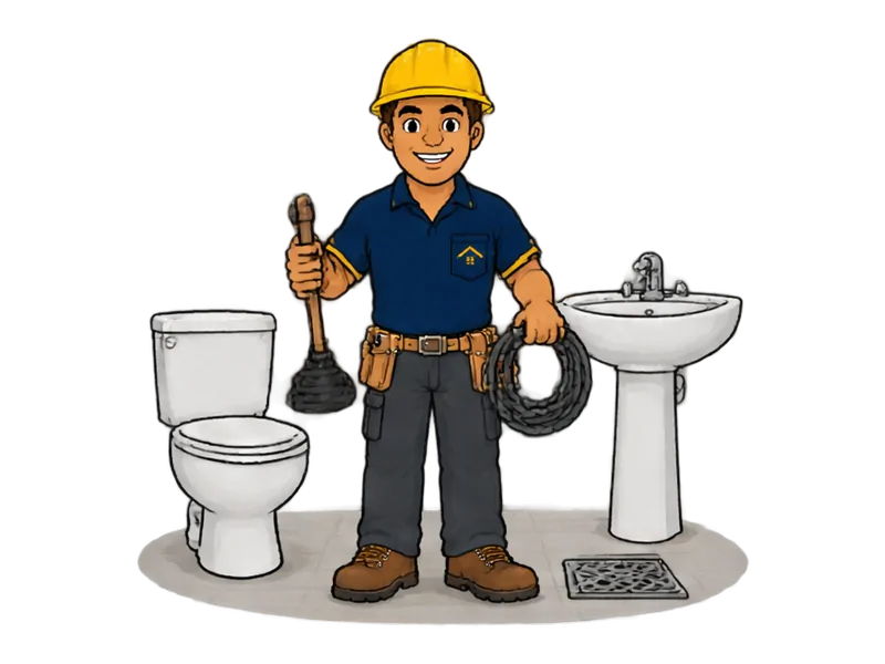 Desenho do técnico do Doutor na Obra fazendo desentupimento de pia, ralo e vaso sanitário