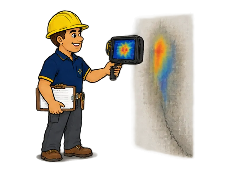 Desenho do técnico do Doutor na Obra fazendo diagnóstico de infiltração
