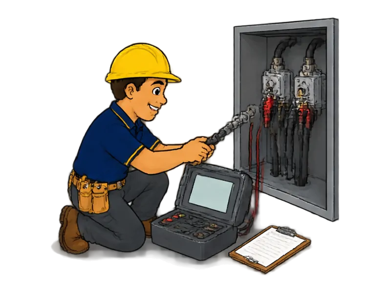 Desenho do técnico do Doutor na Obra fazendo ensaios e comissionamento elétrico