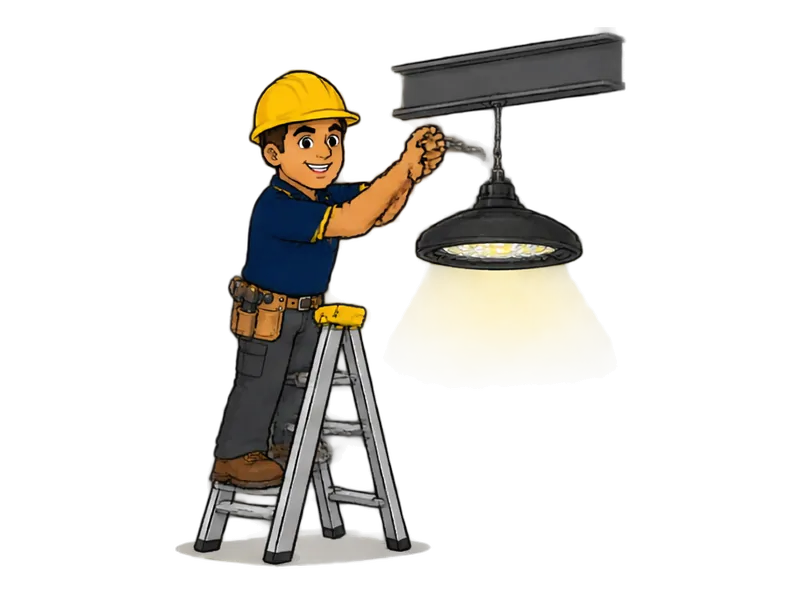 Desenho do técnico do Doutor na Obra fazendo iluminação industrial (high bay)
