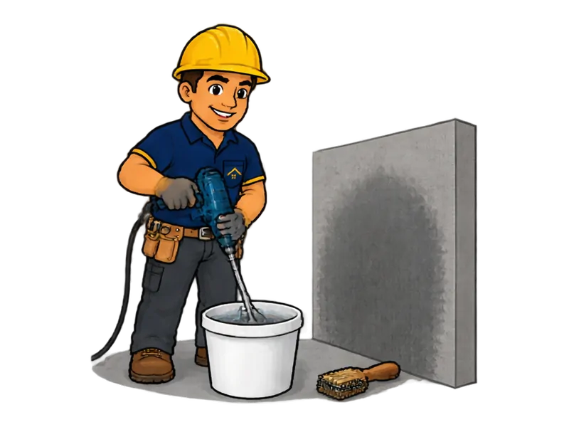 Desenho do técnico do Doutor na Obra fazendo impermeabilização com argamassa polimérica