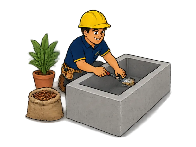 Desenho do técnico do Doutor na Obra fazendo impermeabilização de jardineira e floreira