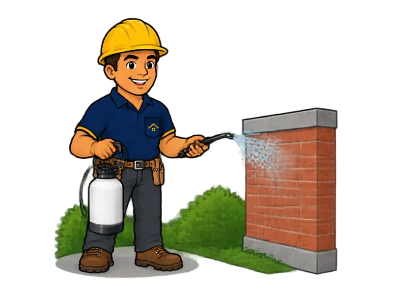 Desenho do técnico do Doutor na Obra fazendo impermeabilização de paredes e muros