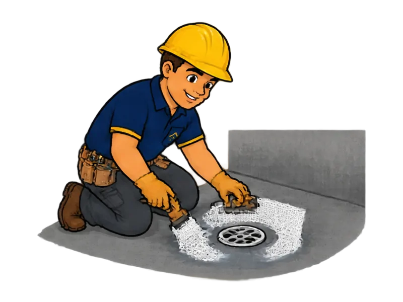 Desenho do técnico do Doutor na Obra fazendo impermeabilização de rodapé e ralos
