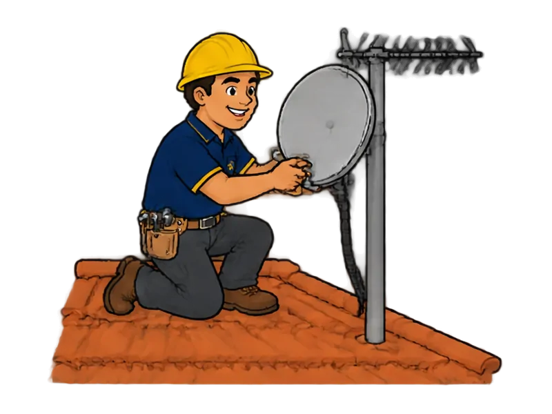 Desenho do técnico do Doutor na Obra fazendo instalação de antena de TV e parabólica