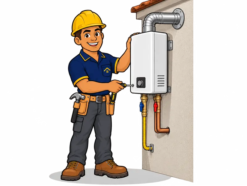 Desenho do técnico do Doutor na Obra fazendo instalação de aquecedor a gás
