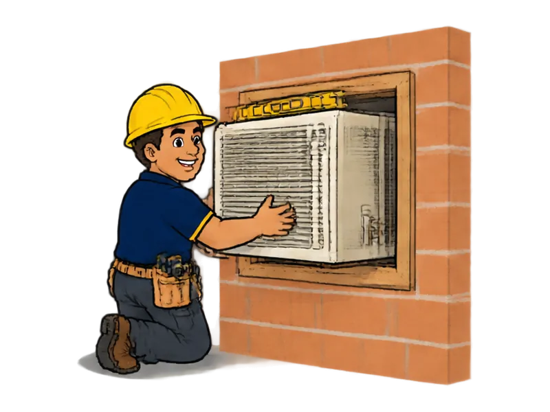 Desenho do técnico do Doutor na Obra fazendo instalação de ar-condicionado de janela