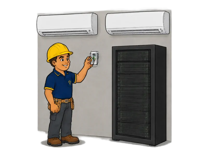 Desenho do técnico do Doutor na Obra fazendo instalação de ar-condicionado em ambientes técnicos (sala de servidores)