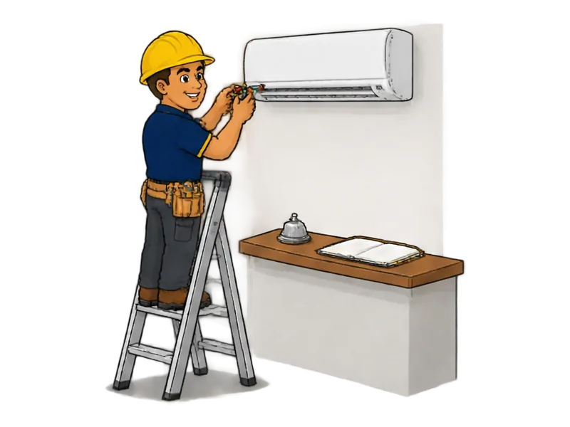 Desenho do técnico do Doutor na Obra fazendo instalação de ar-condicionado em lojas, salas e consultórios