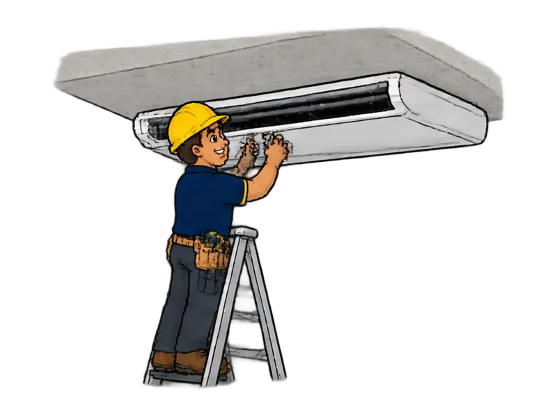 Desenho do técnico do Doutor na Obra fazendo instalação de ar-condicionado piso-teto