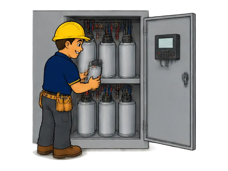 Desenho do técnico do Doutor na Obra fazendo instalação de banco de capacitores (correção de fator de potência)