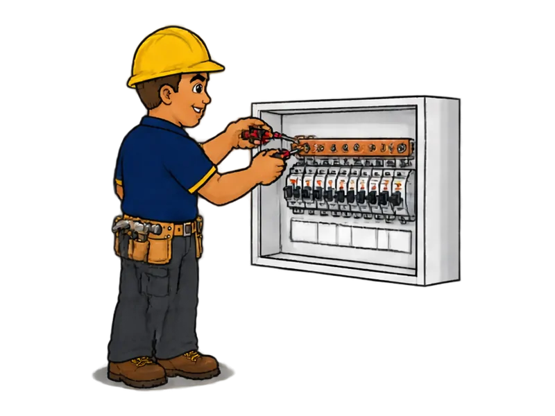Desenho do técnico do Doutor na Obra fazendo instalação de barramentos e identificação de circuitos