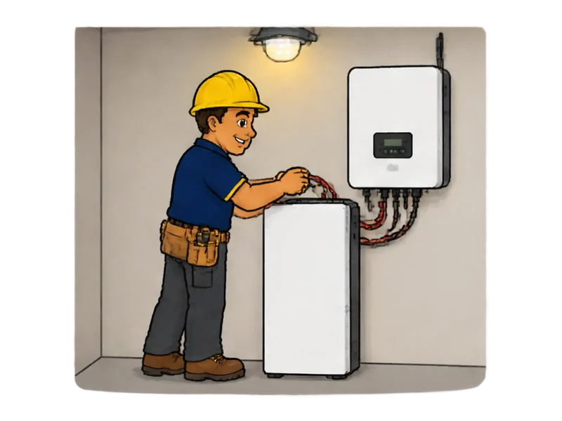 Desenho do técnico do Doutor na Obra fazendo instalação de baterias de armazenamento de energia