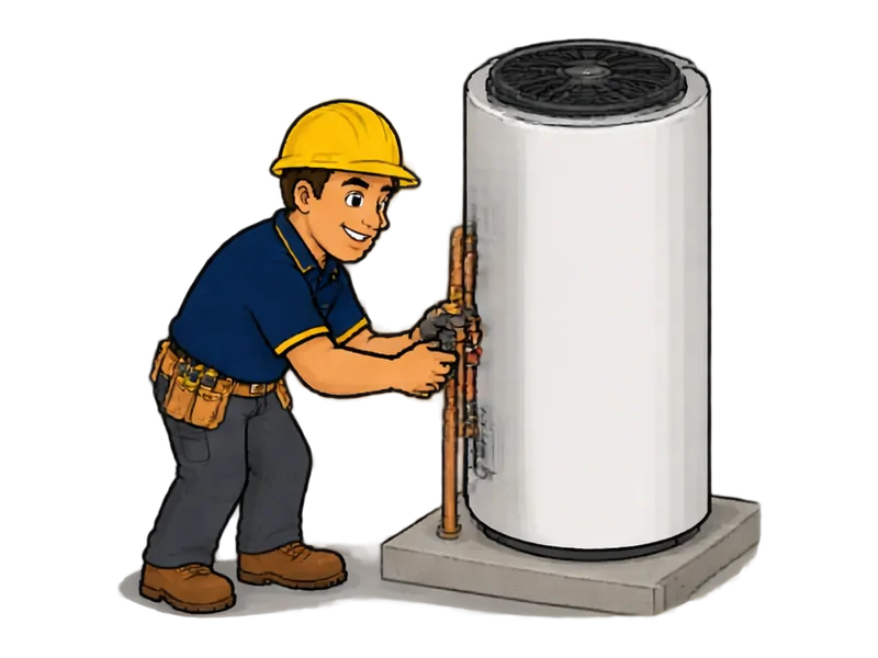 Desenho do técnico do Doutor na Obra fazendo instalação de bomba de calor para água quente