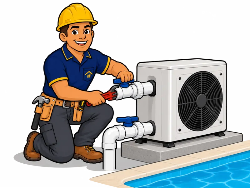 Desenho do técnico do Doutor na Obra fazendo instalação de bomba de calor para piscina
